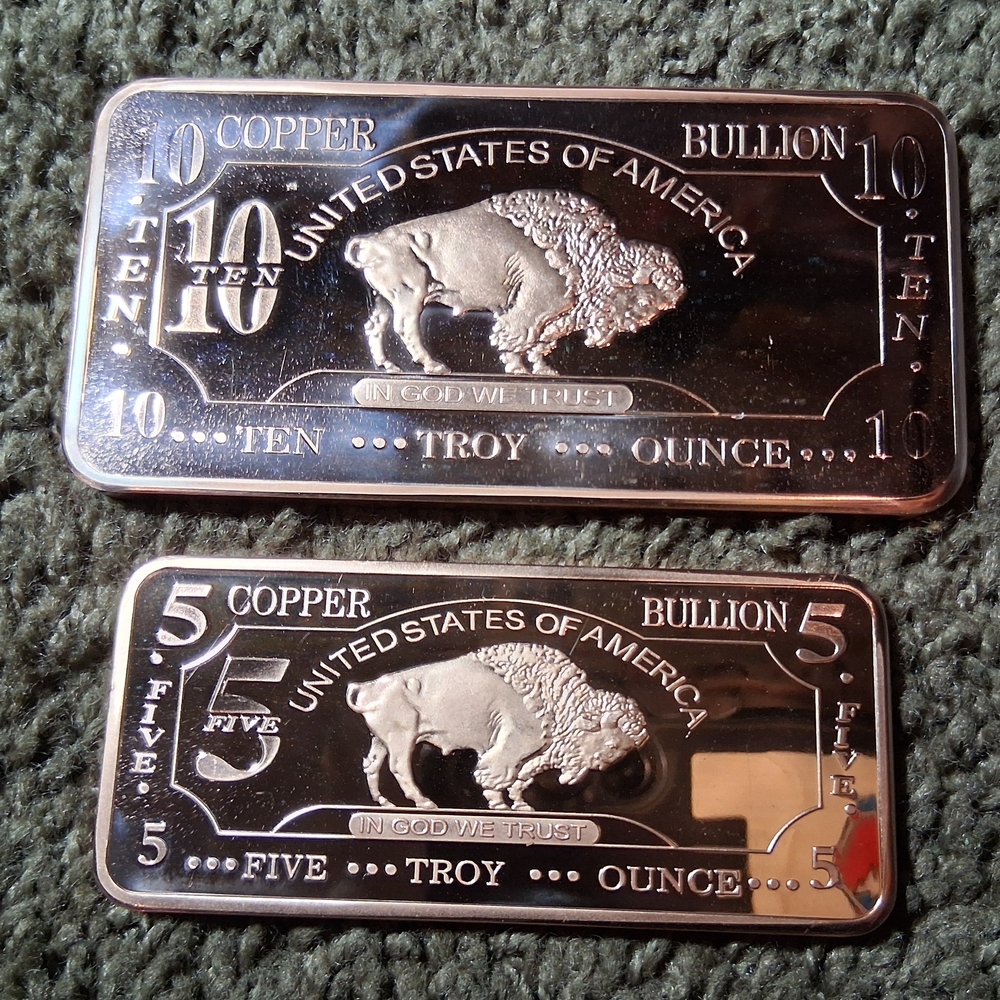 Copper Bullion Bars with Buffalo Design
